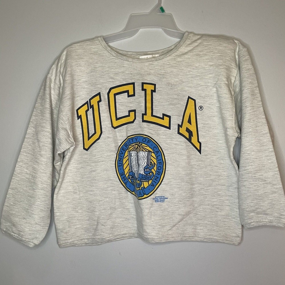 VINTAGE UCLA CREWNECK MEDIUM WOMENS GRAY SWEATSHIRT PULLOVER SHOULDER PADS USA